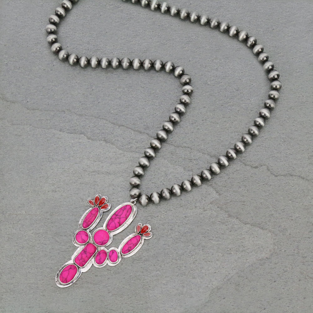 10mm Navajo Style Beads with Cactus Pendant Necklace