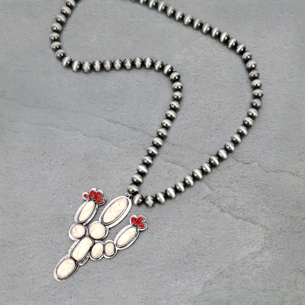 10mm Navajo Style Beads with Cactus Pendant Necklace