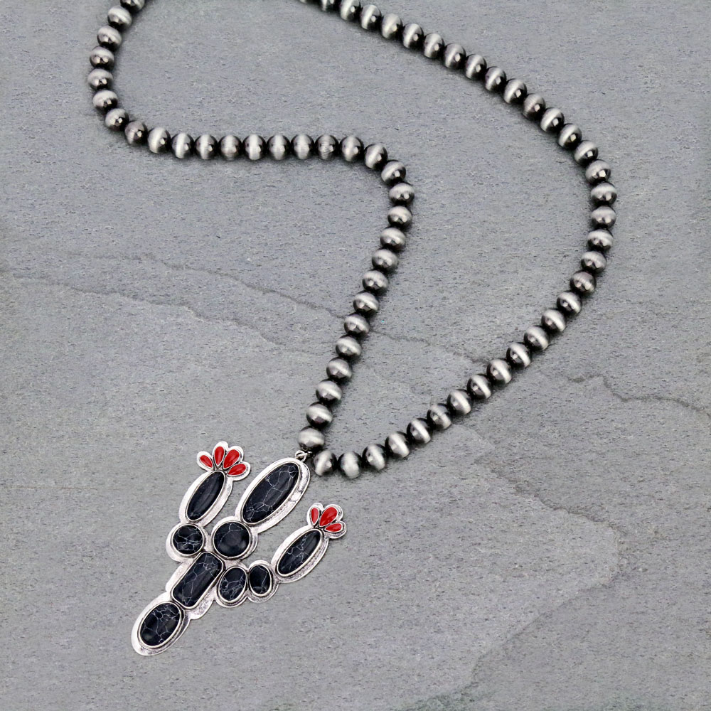 10mm Navajo Style Beads with Cactus Pendant Necklace