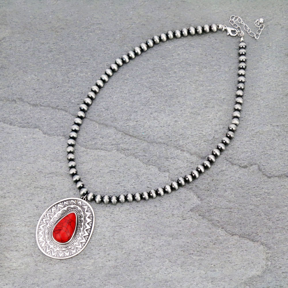 6mm Navajo Style Beads with Concho Pendant Necklace