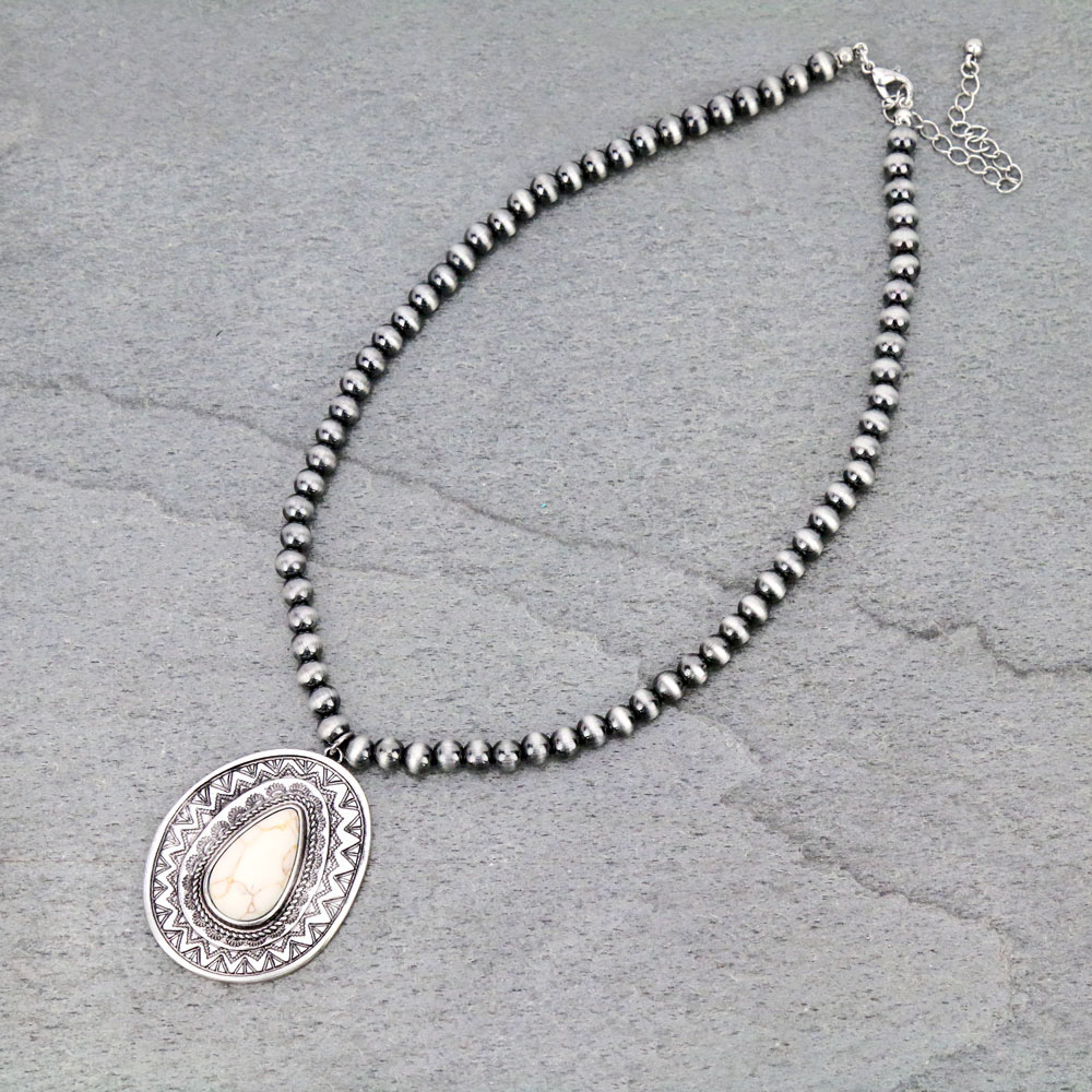 6mm Navajo Style Beads with Concho Pendant Necklace