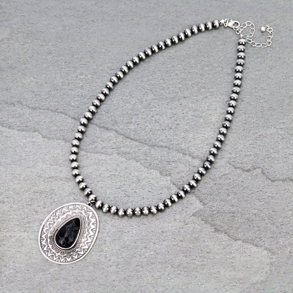 6mm Navajo Style Beads with Concho Pendant Necklace