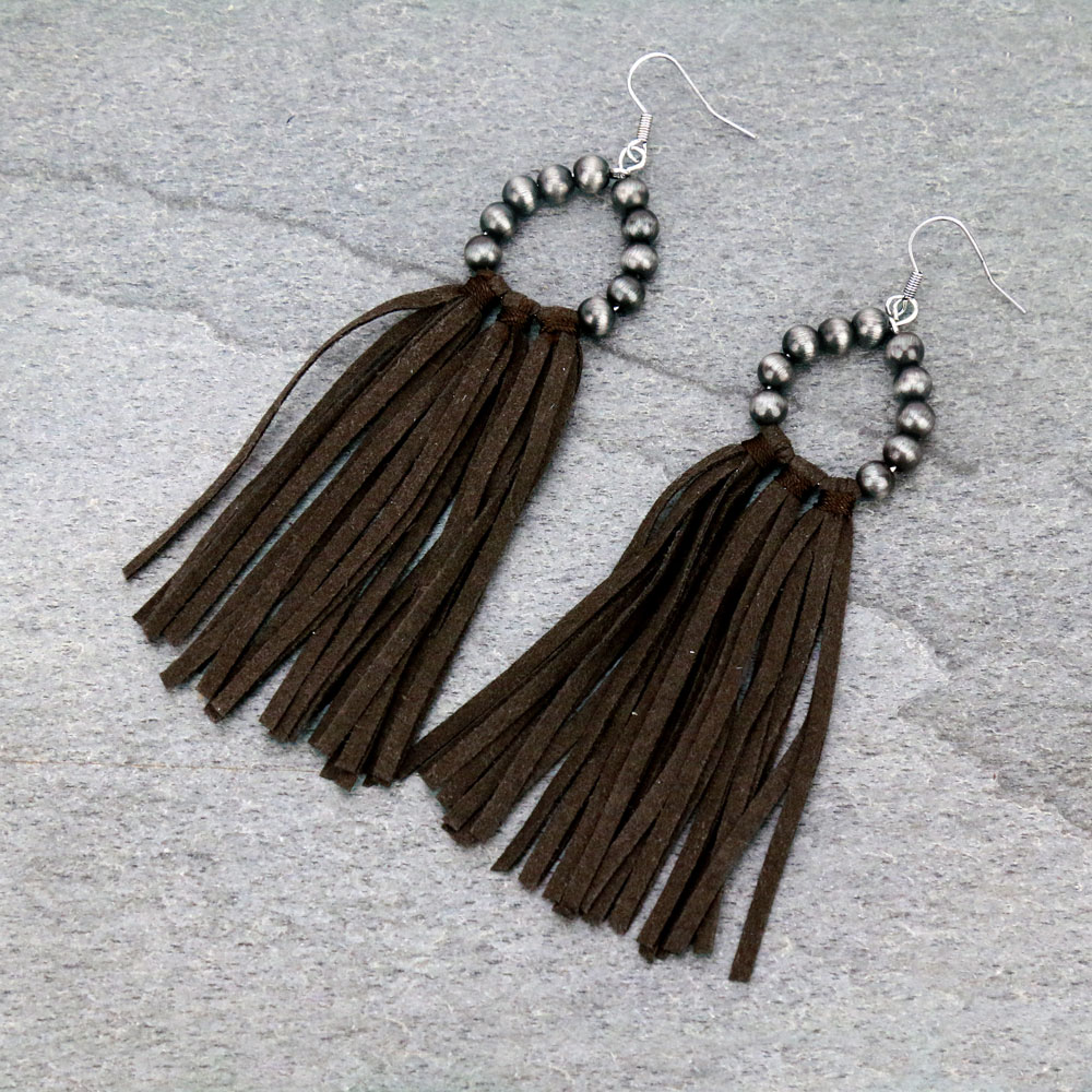Navajo Style Pearl Tassel Dangle Earrings