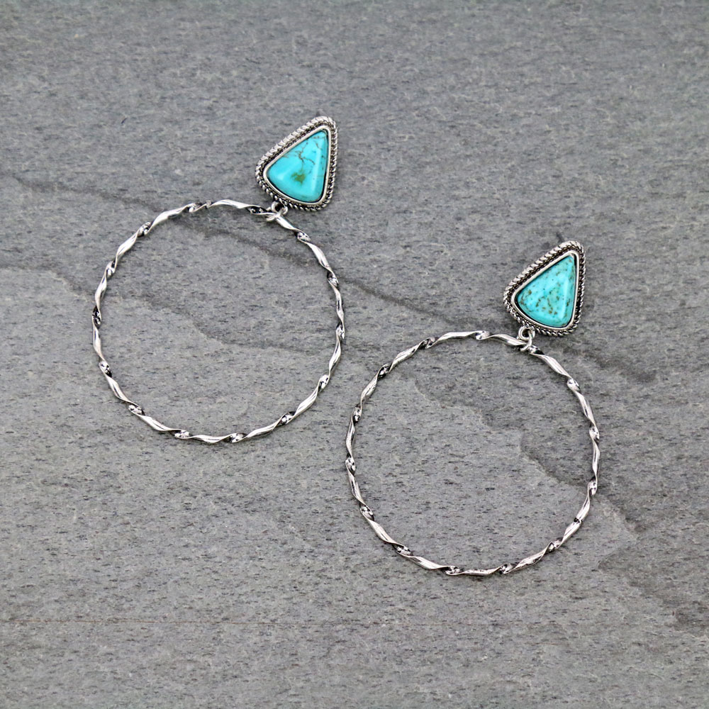 Stone Hoop Stud Earrings
