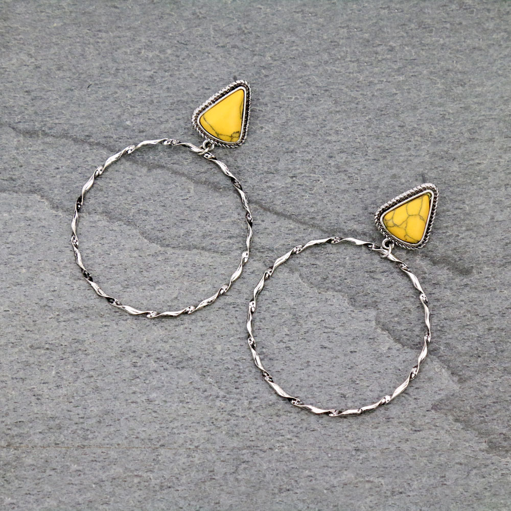 Stone Hoop Stud Earrings