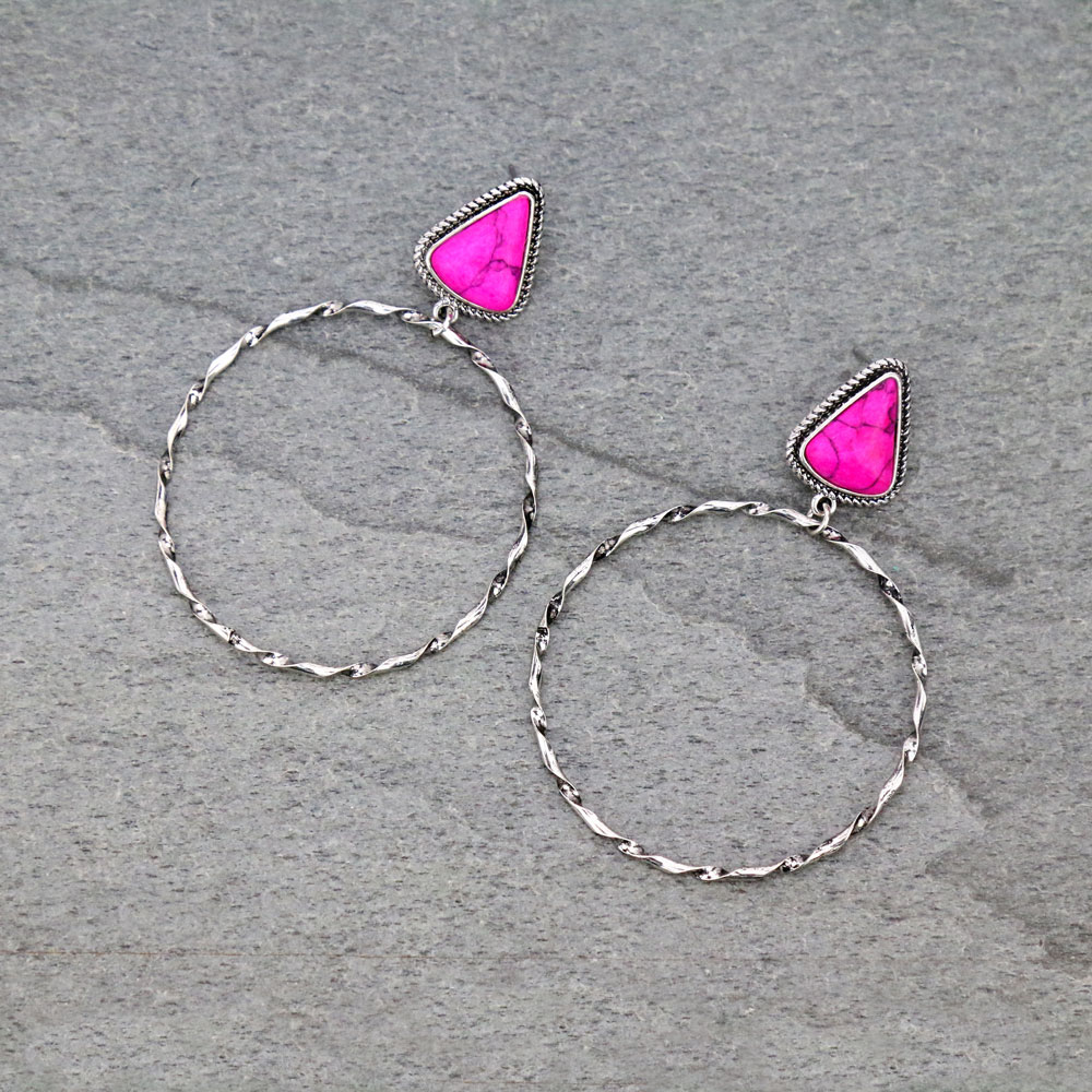 Stone Hoop Stud Earrings