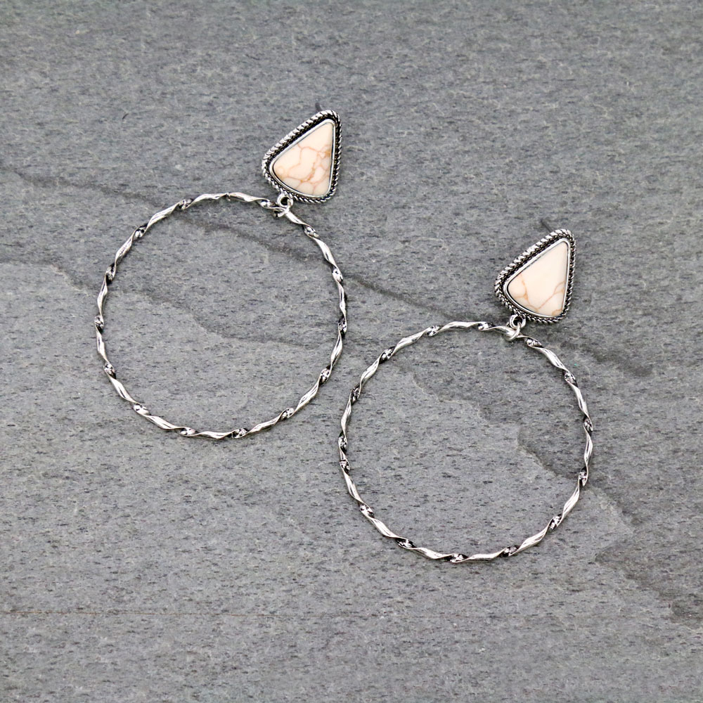 Stone Hoop Stud Earrings