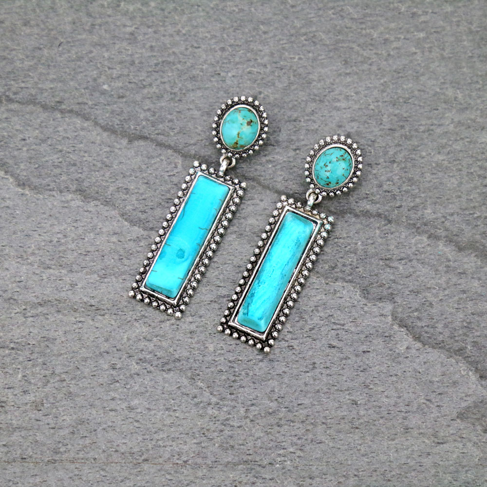 Western Rectangle Stone Stud Earrings