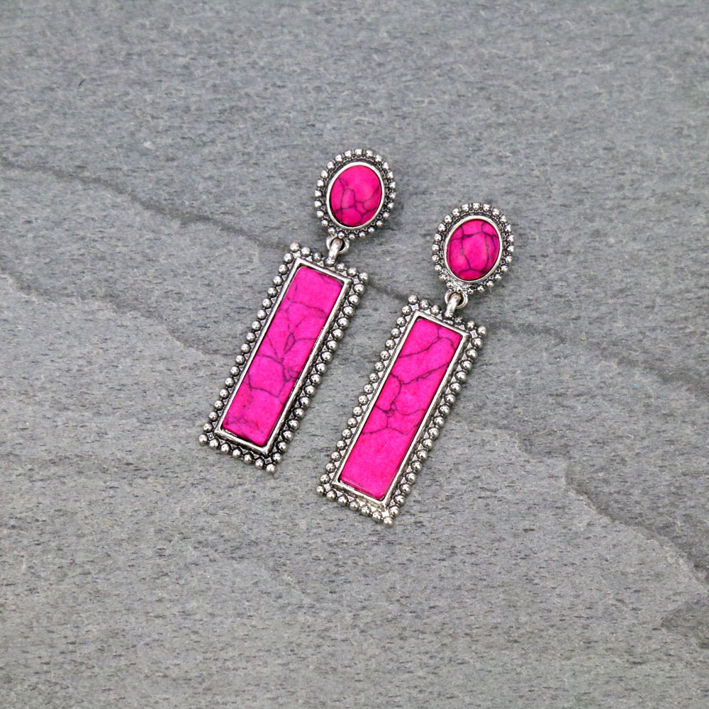 Western Rectangle Stone Stud Earrings