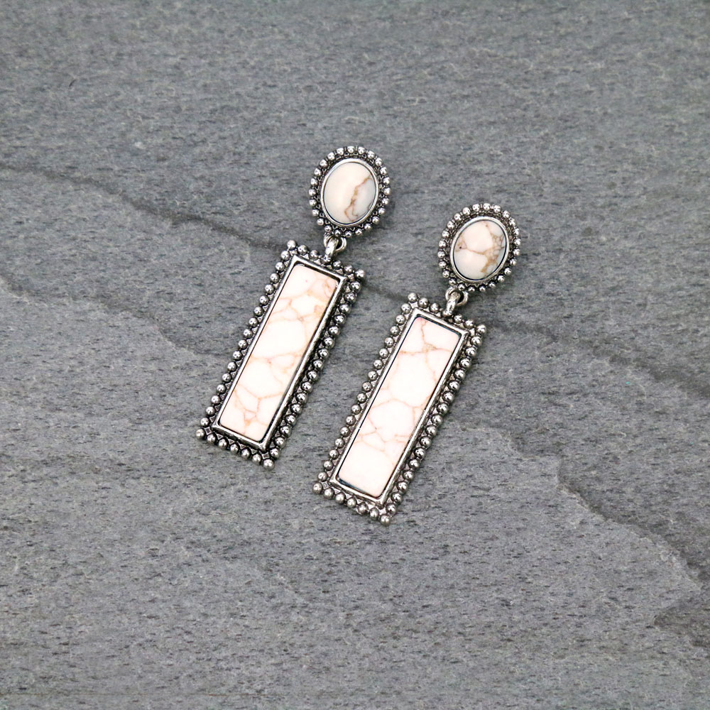 Western Rectangle Stone Stud Earrings