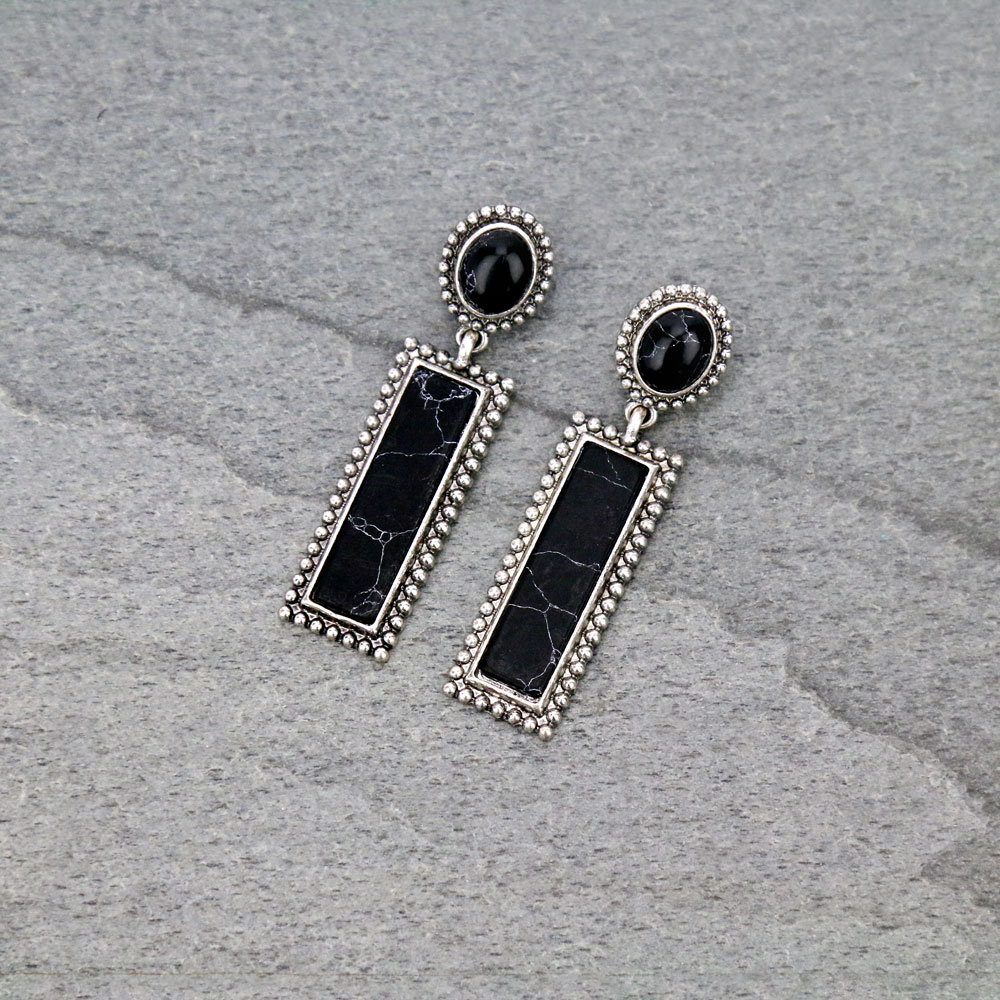 Western Rectangle Stone Stud Earrings