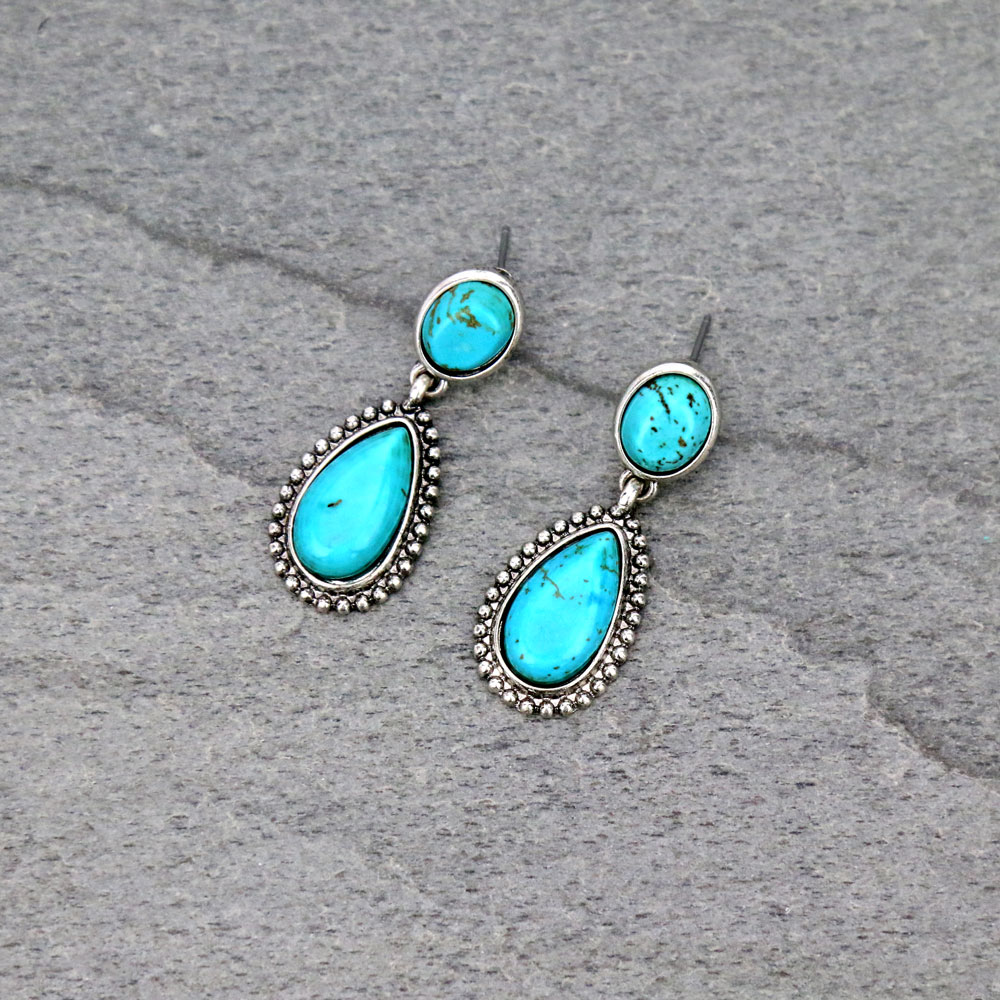 Western Teardrop Stone Stud Earrings