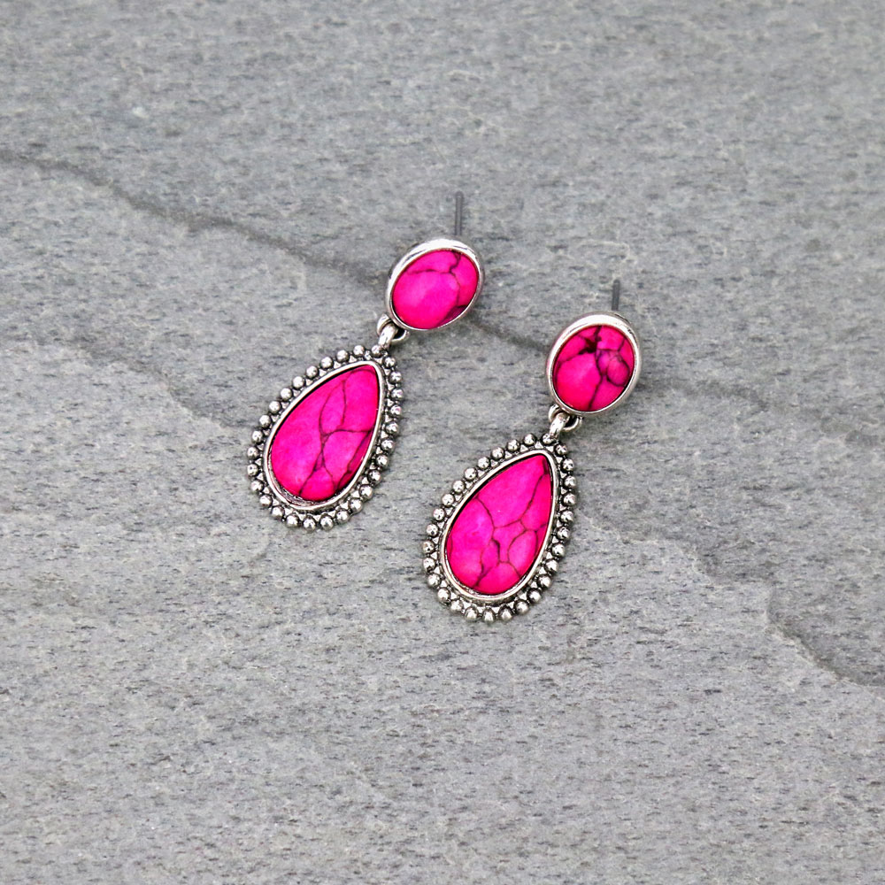 Western Teardrop Stone Stud Earrings