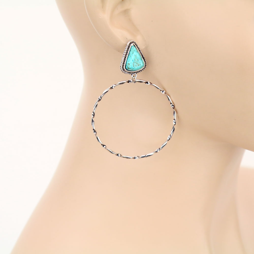 Stone Hoop Stud Earrings - Image 2