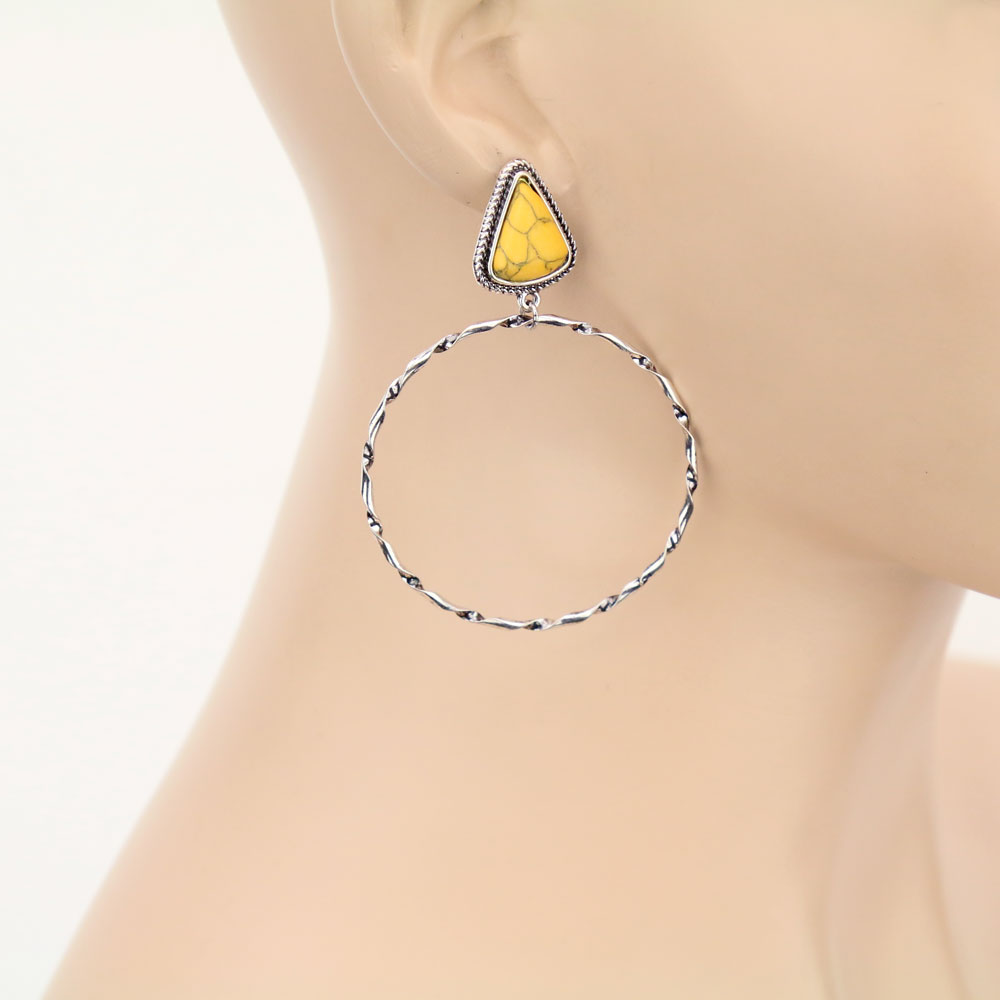 Stone Hoop Stud Earrings - Image 2