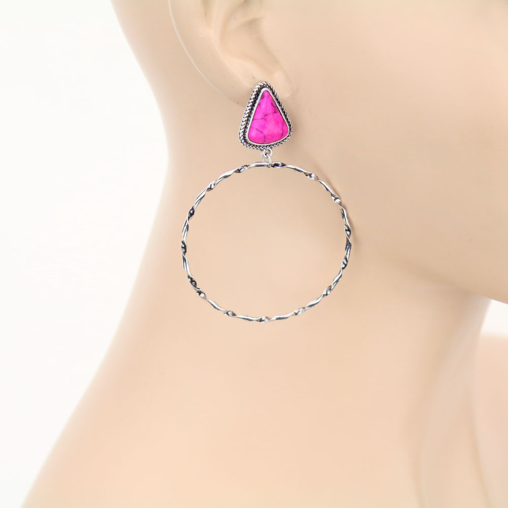 Stone Hoop Stud Earrings - Image 2