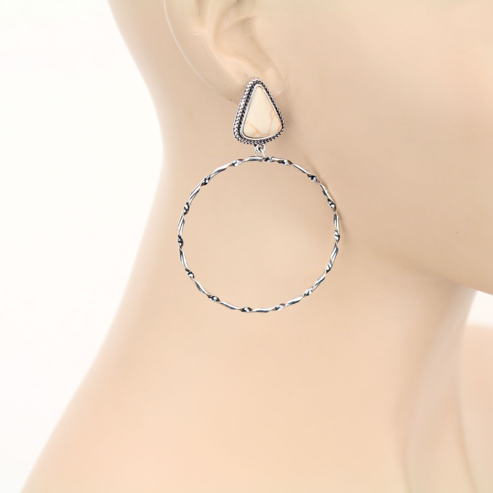 Stone Hoop Stud Earrings - Image 2