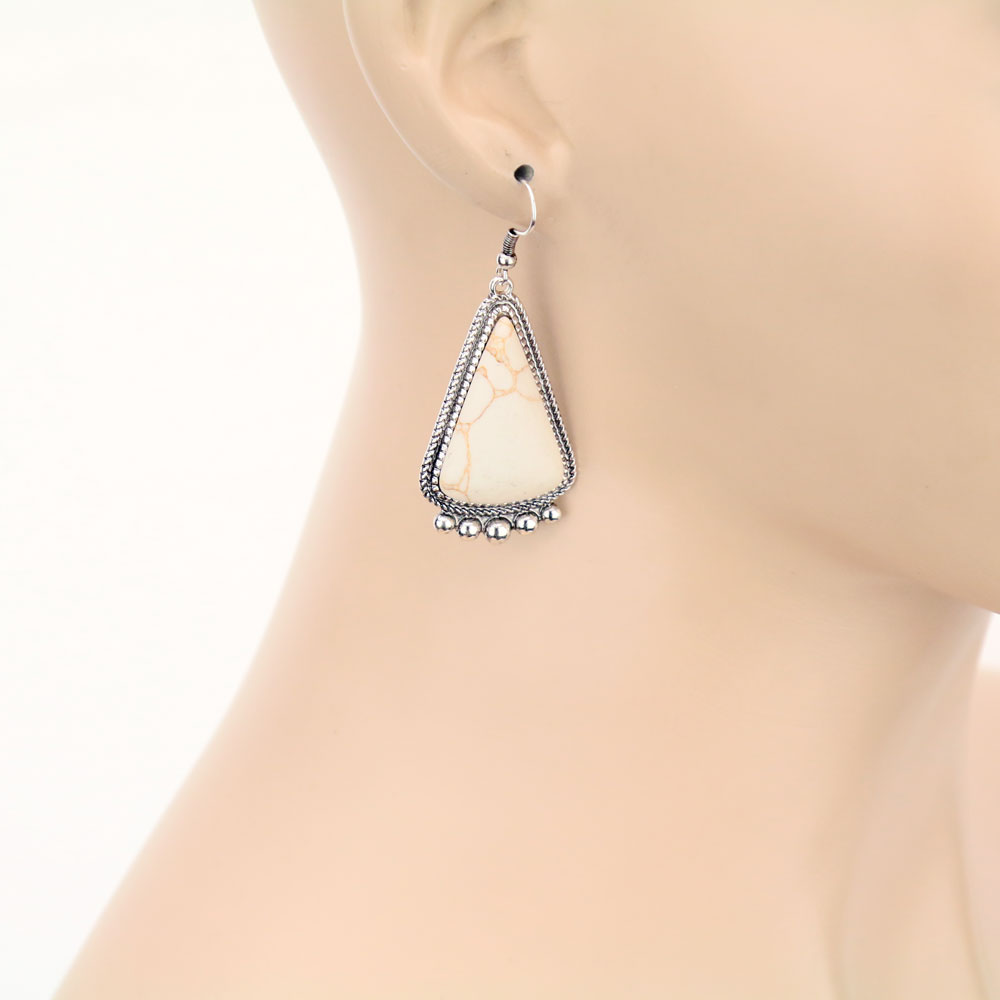 Western Triangle Shape Stone Dangle Earrings - Image 2