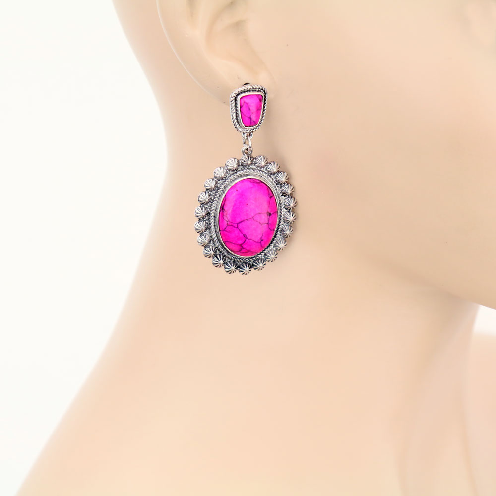 Concho Stone Stud Earrings - Image 2