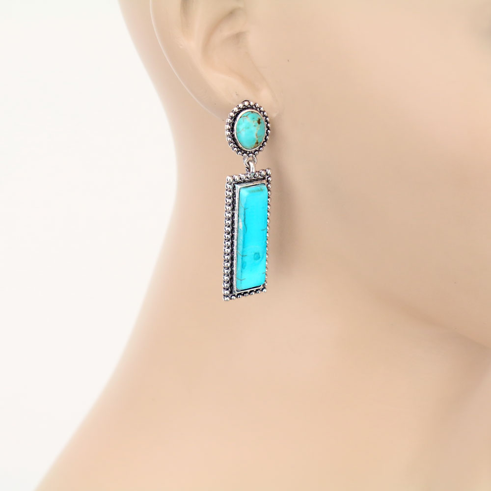 Western Rectangle Stone Stud Earrings - Image 2