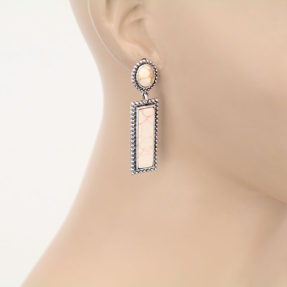 Western Rectangle Stone Stud Earrings - Image 2