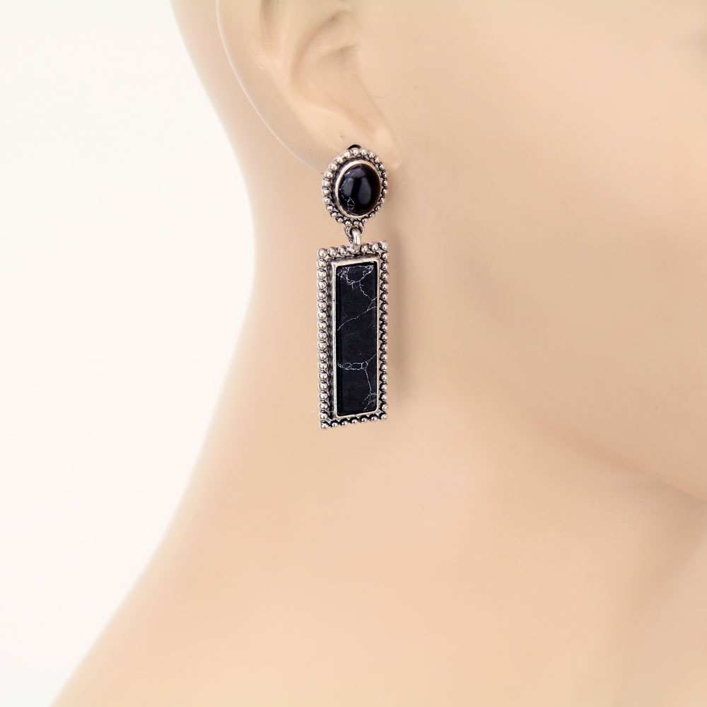 Western Rectangle Stone Stud Earrings - Image 2