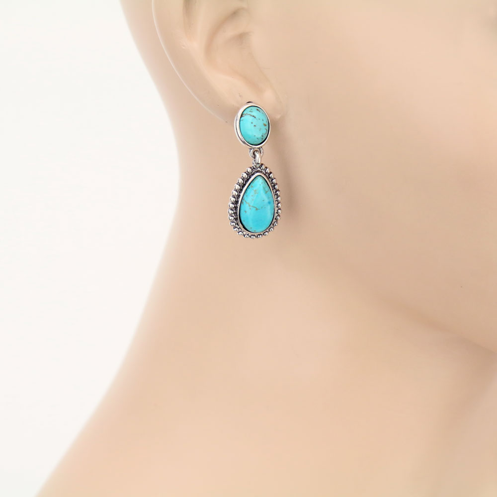 Western Teardrop Stone Stud Earrings - Image 2