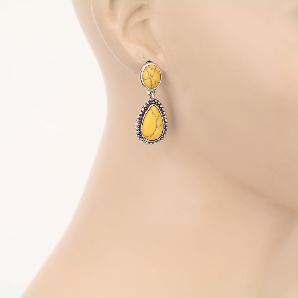 Western Teardrop Stone Stud Earrings - Image 2