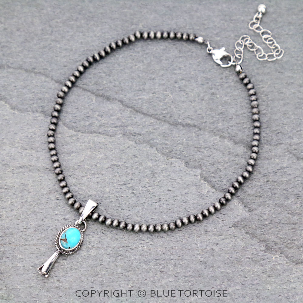 4mm Navajo Style Pearl with Single Squash Blossom Pendant Choker