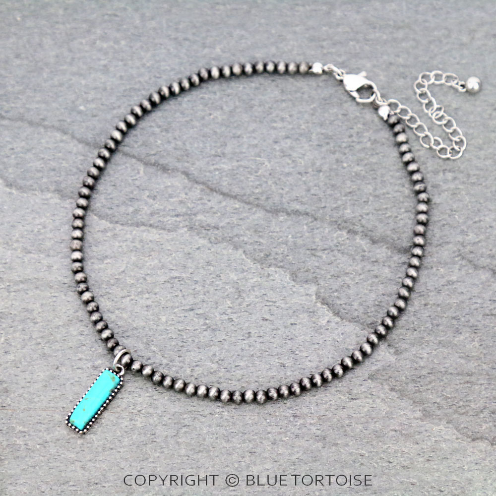 4mm Navajo Style Pearl with Bar Pendant Choker