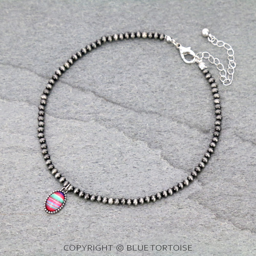 4mm Navajo Style Pearl with Serape Bubble Glass Pendant Choker
