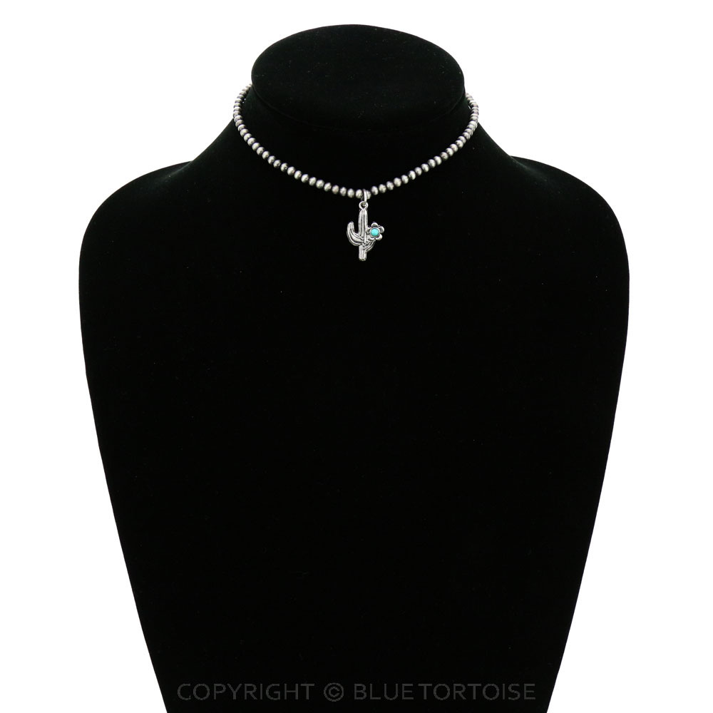 4mm Navajo Style Pearl with Cactus Pendant Choker - Image 2