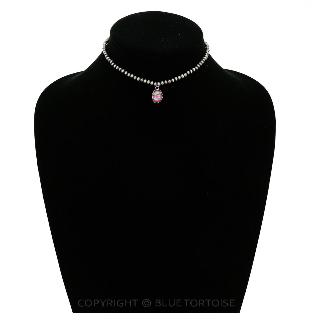 4mm Navajo Style Pearl with Serape Bubble Glass Pendant Choker - Image 2