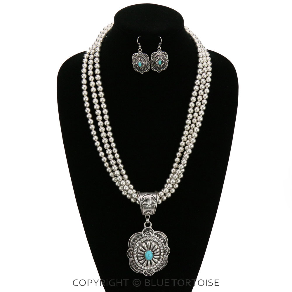 Western Concho with Stone Layered Necklace Set - Image 2