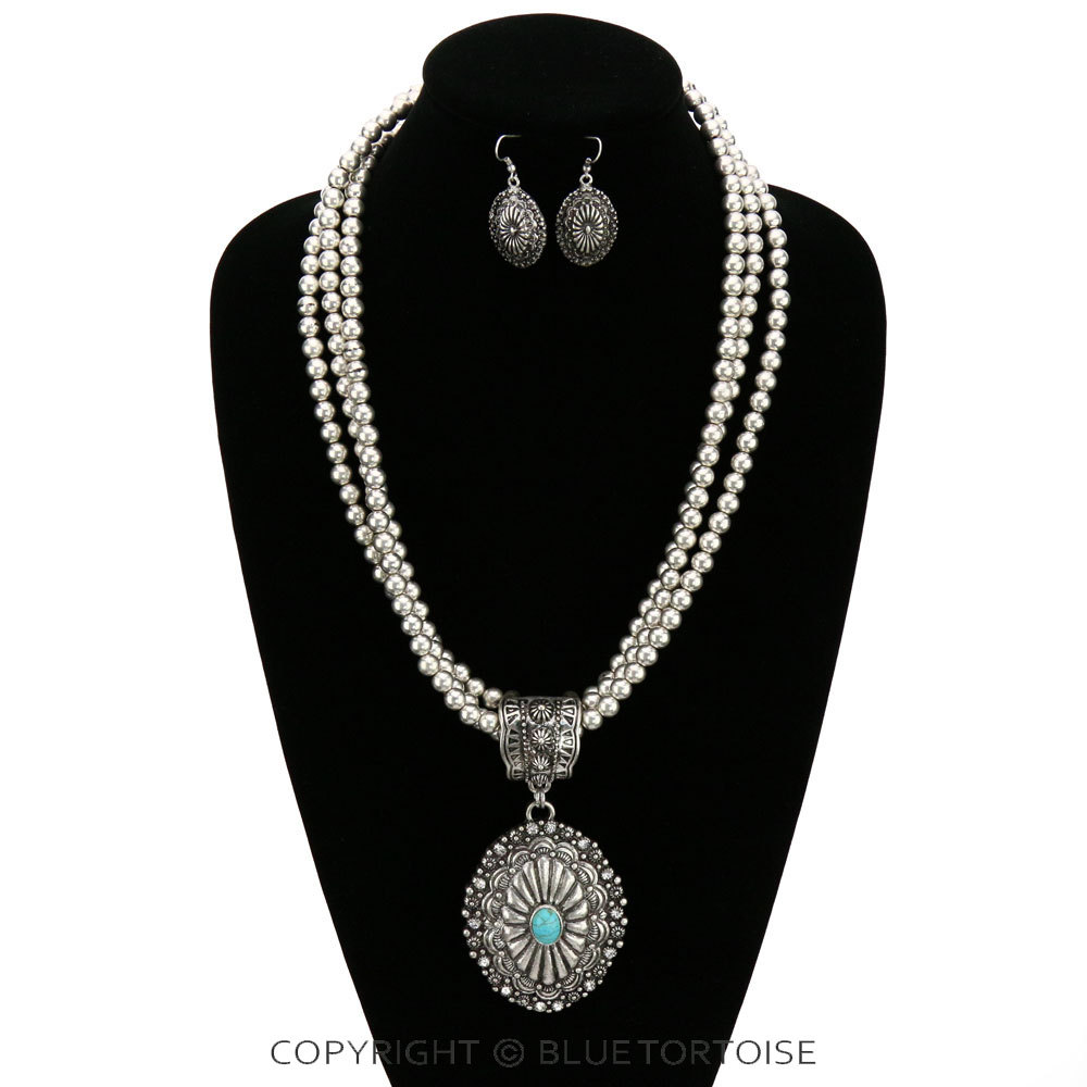 Western Concho with Stone Layered Necklace Set - Image 2