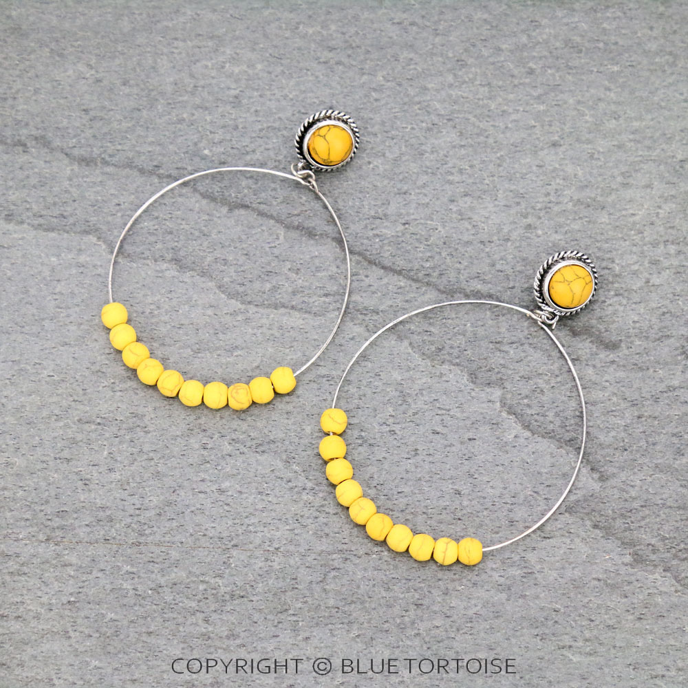 Western Stone Bead Circle Stud Earrings