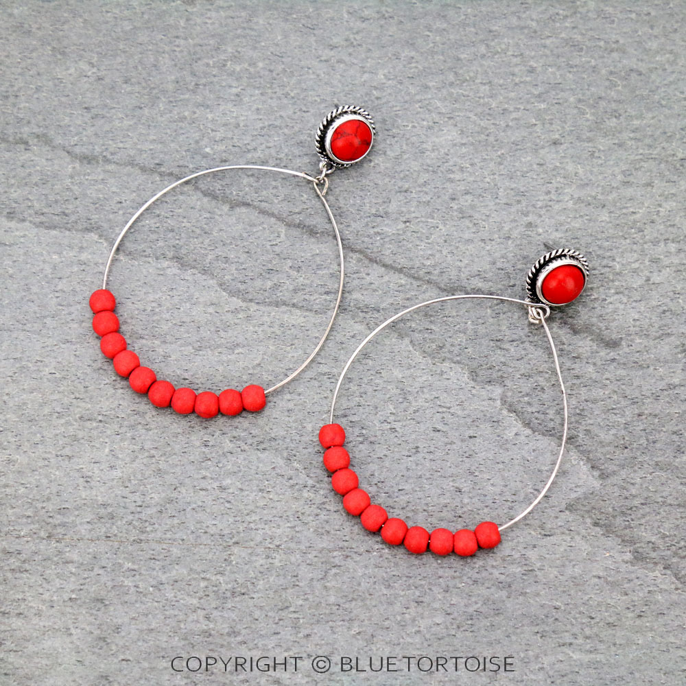 Western Stone Bead Circle Stud Earrings
