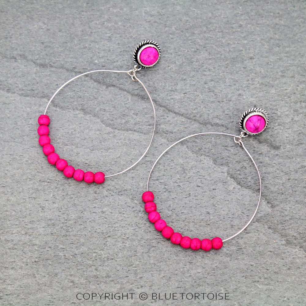 Western Stone Bead Circle Stud Earrings