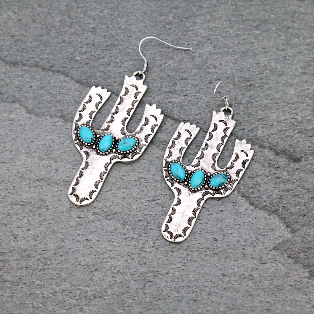 Cactus with Stone Dangle Earrings