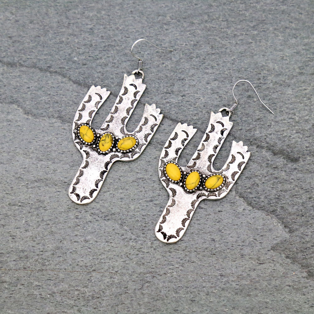 Cactus with Stone Dangle Earrings