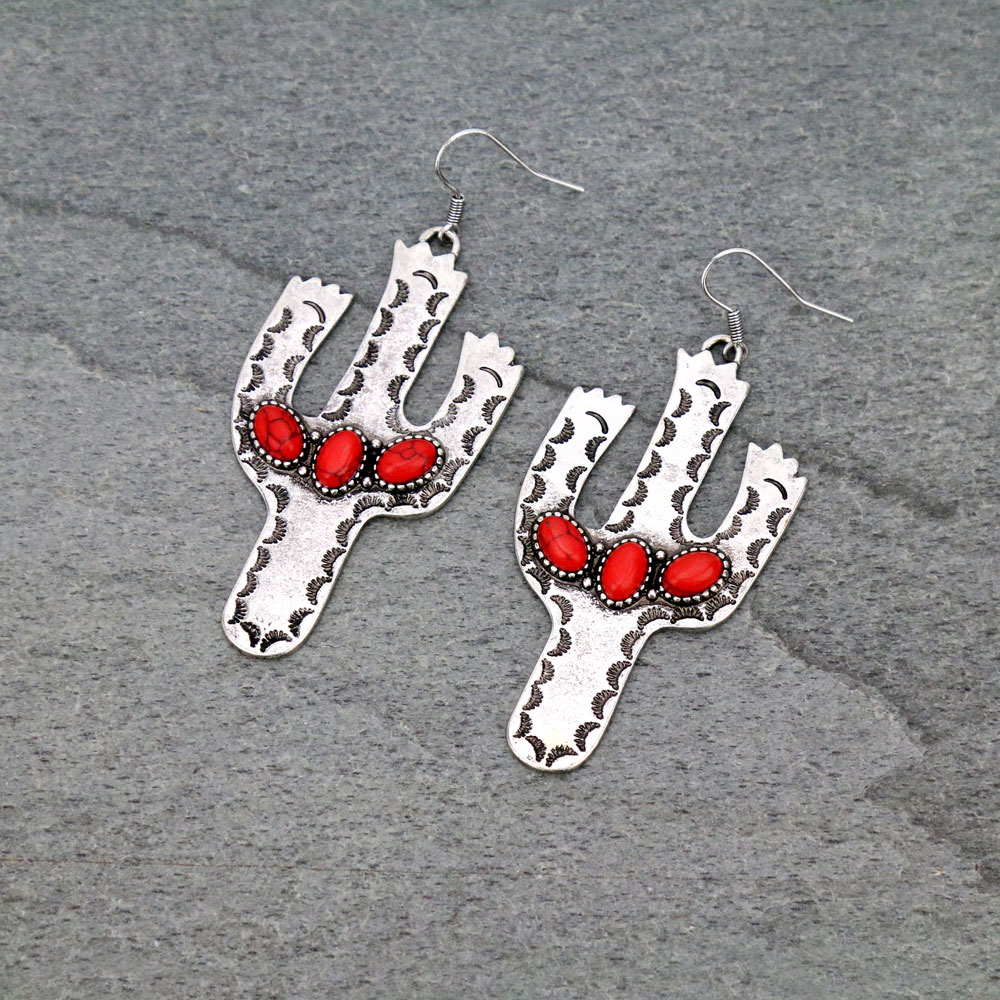 Cactus with Stone Dangle Earrings