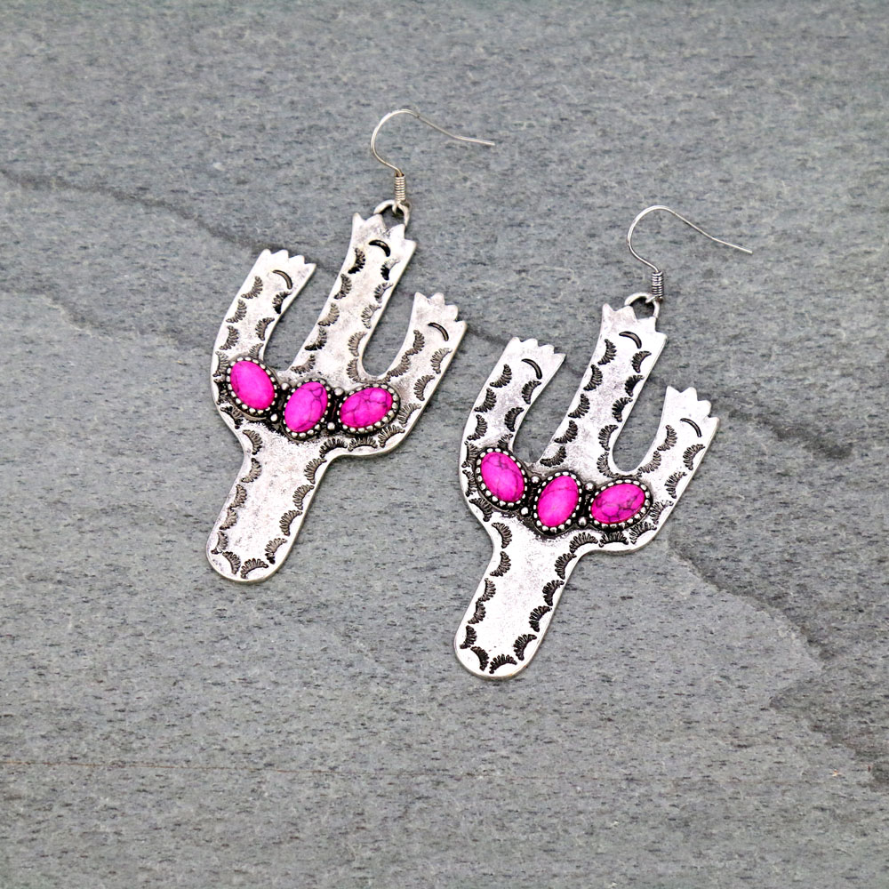 Cactus with Stone Dangle Earrings