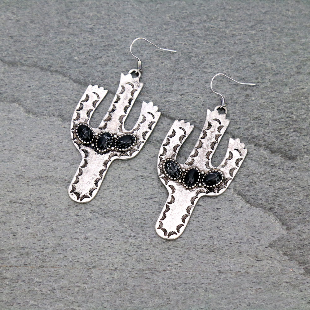 Cactus with Stone Dangle Earrings