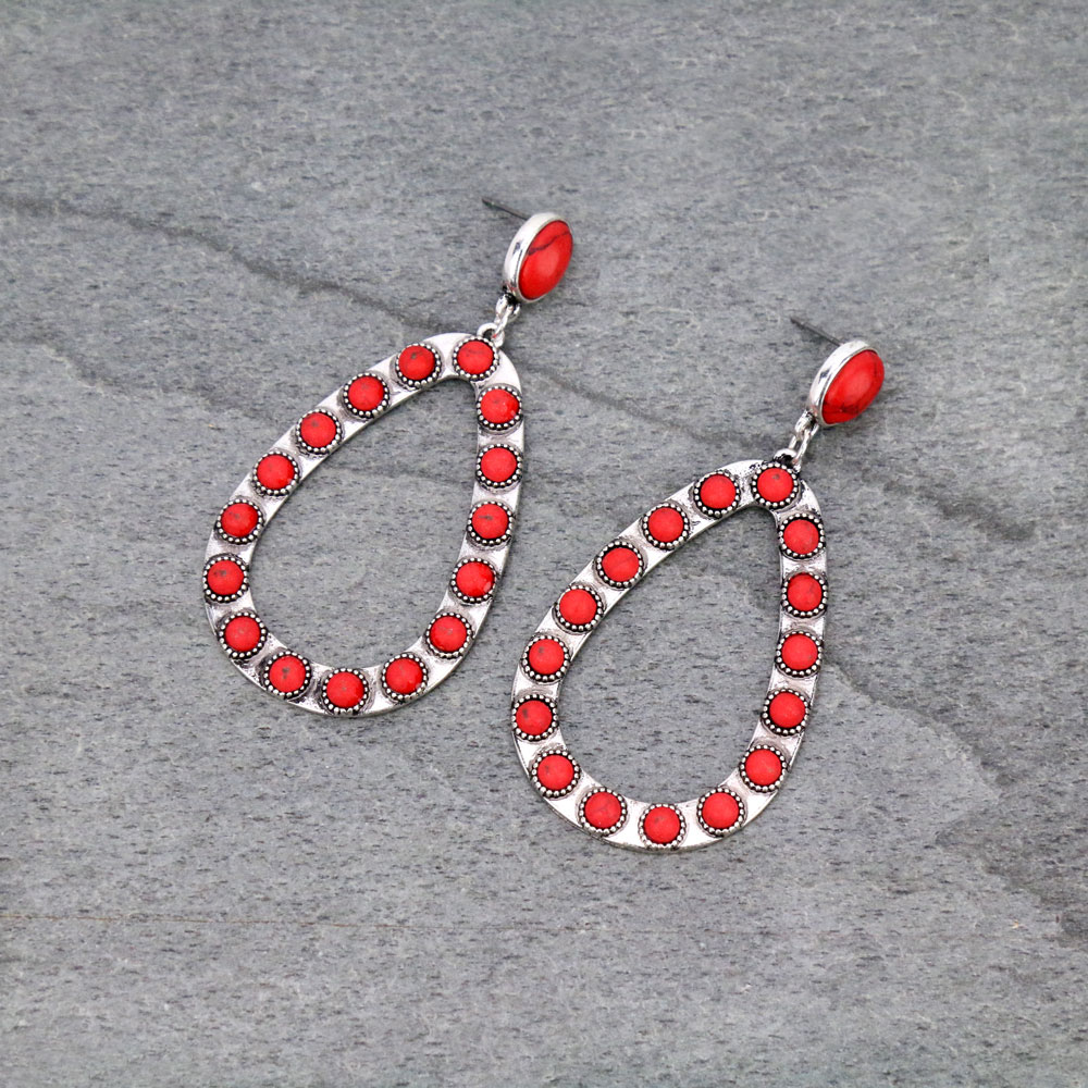 Western Teardrop Stone Stud Earrings