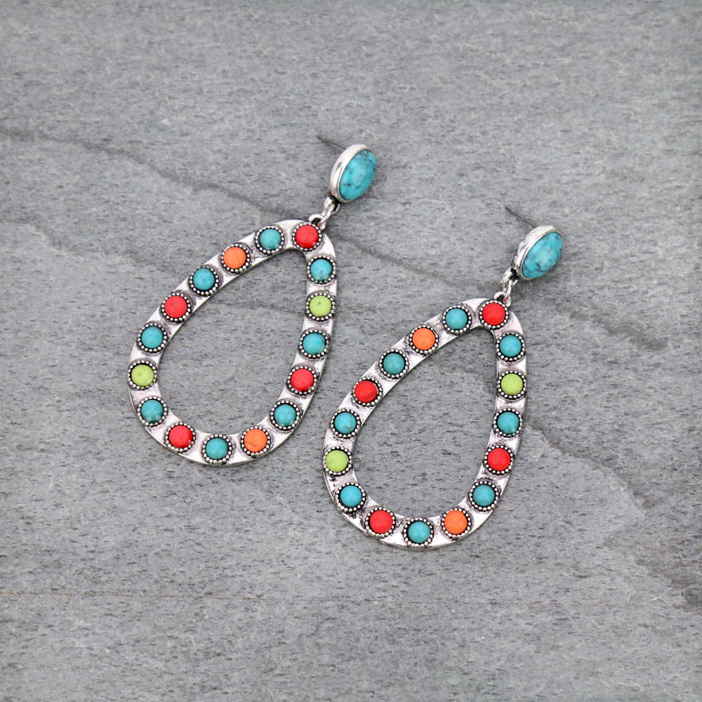 Western Teardrop Stone Stud Earrings