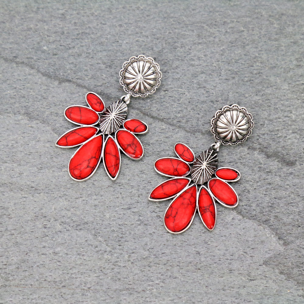 Western Concho with Stone Stud Earrings
