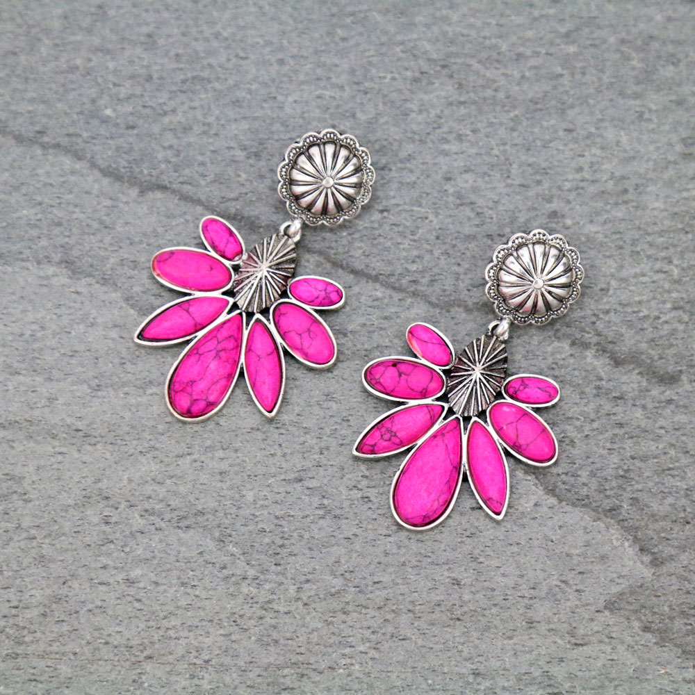 Western Concho with Stone Stud Earrings