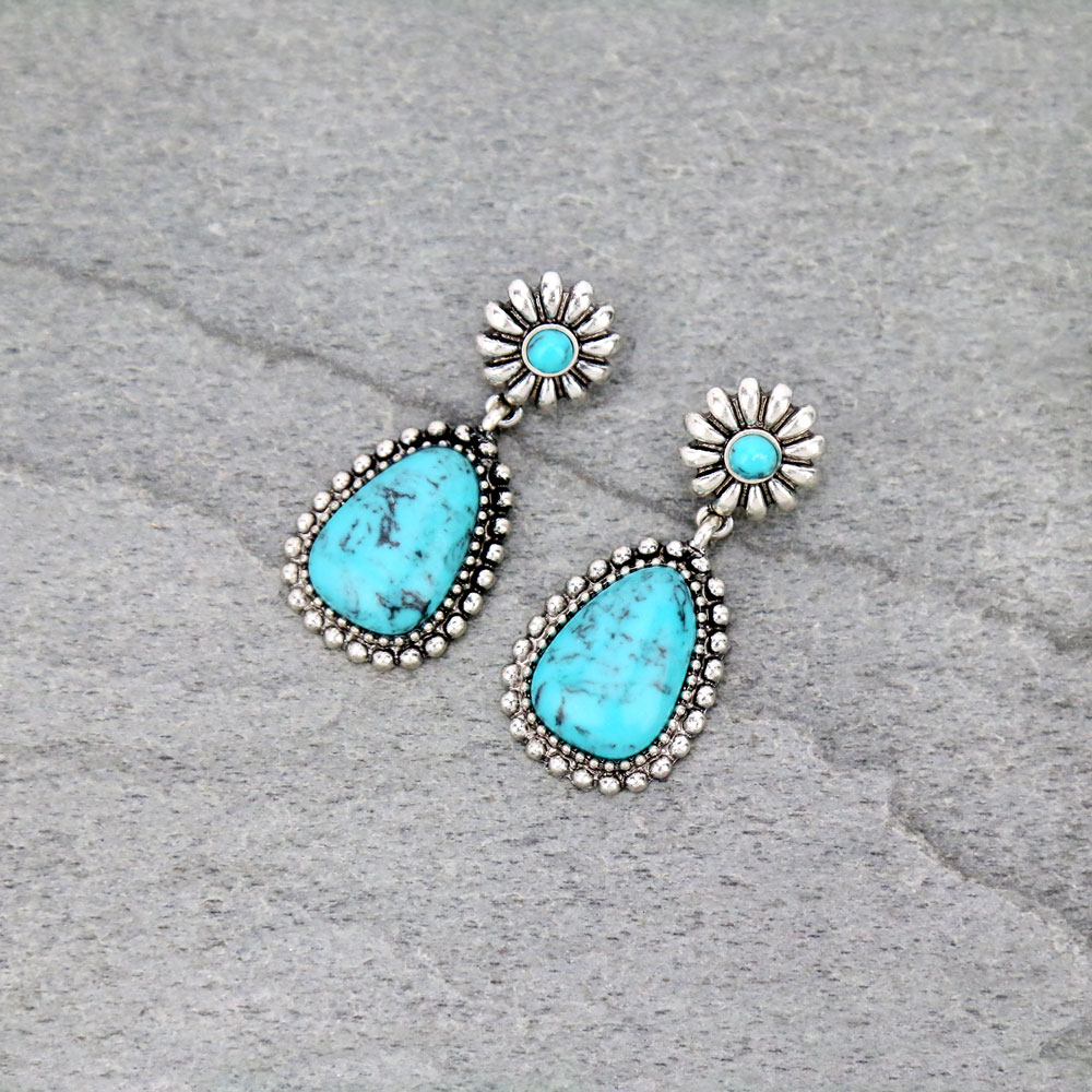 Western Flower with Stone Stud Earrings