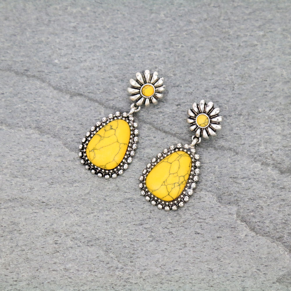 Western Flower with Stone Stud Earrings