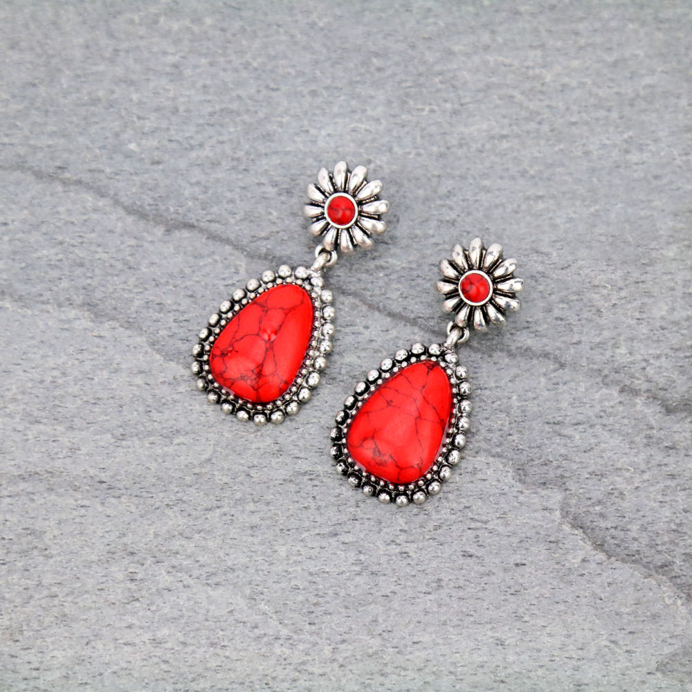 Western Flower with Stone Stud Earrings